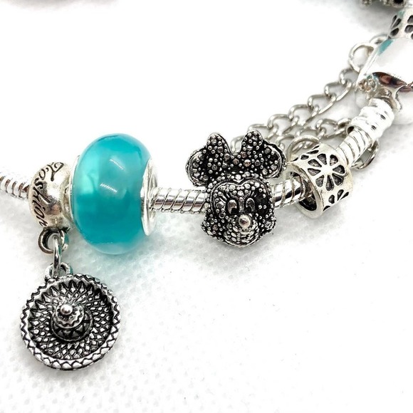 SILVER Plated Blue Elsa Disney Snake Style Charm Bracelet - Picture 5 of 8